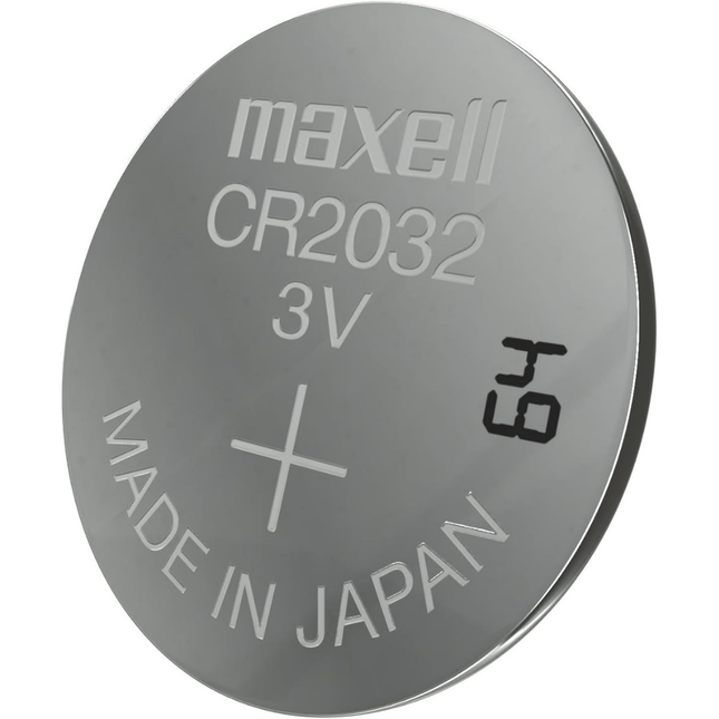 Maxell CR2032 battery on a white background