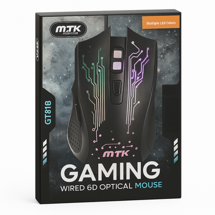 MTK 6D Gaming Wired Mouse - 2400 DPI, 7 Buttons, LED