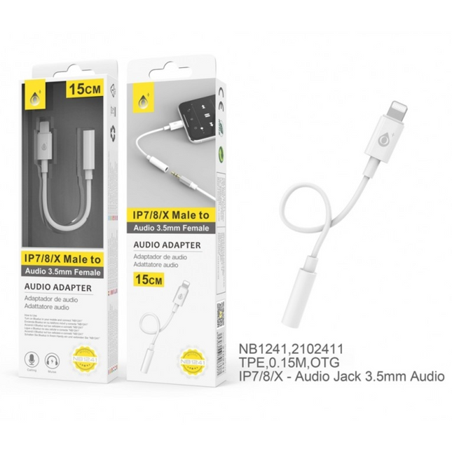 MTK NB1241 Lightning to 3.5mm Audio Adapter for iPhone - Male to Female, White