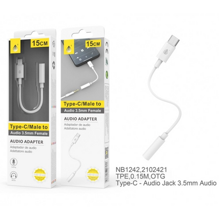 MTK NB1242 Type-C to 3.5mm Audio Adapter - Male to Female, White