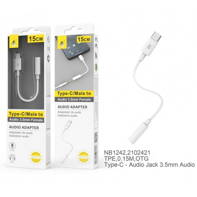 MTK NB1242 Type-C to 3.5mm Audio Adapter - Male to Female, White