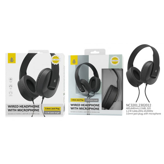 MTK Wired Over-Ear Headphones with Mic - 40 mm Drivers, 1.2 m Cable (Black)