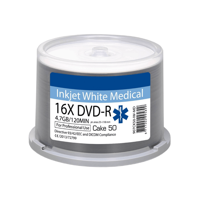 Ritek Medical DVD-R 16× 4.7GB - White Inkjet, 50-Pack (DICOM)