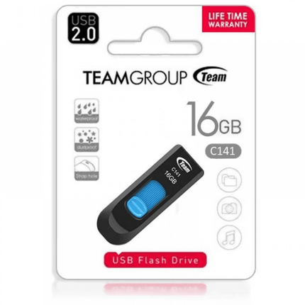 TeamGroup USB flash drive packaging with 16GB capacity on a white background