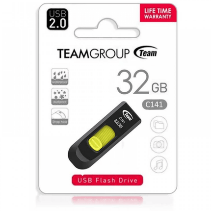 TeamGroup USB flash drive packaging with 32GB capacity on a white background