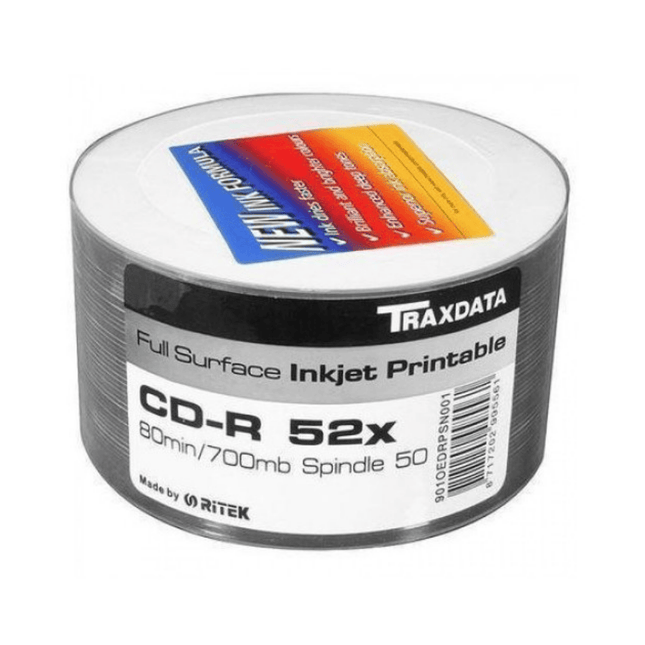 Traxdata Ritek 52x CD‑R White Full‑Face Inkjet Printable - 700 MB, 80 Min (50 Pack)