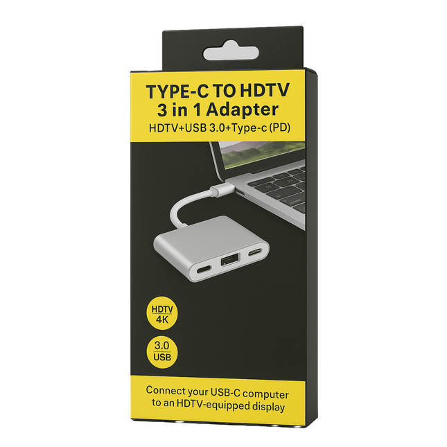 USB-C 3-in-1 Adapter - 4K HDMI, USB 3.0, Type-C Charging