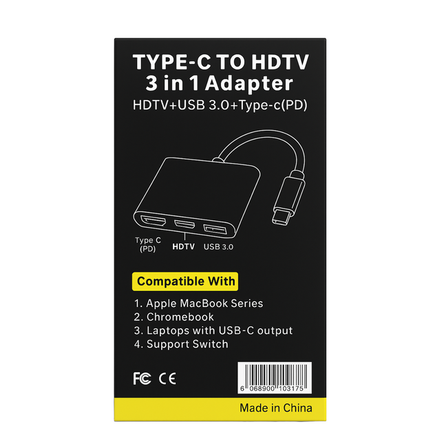 USB-C 3-in-1 Adapter - 4K HDMI, USB 3.0, Type-C Charging
