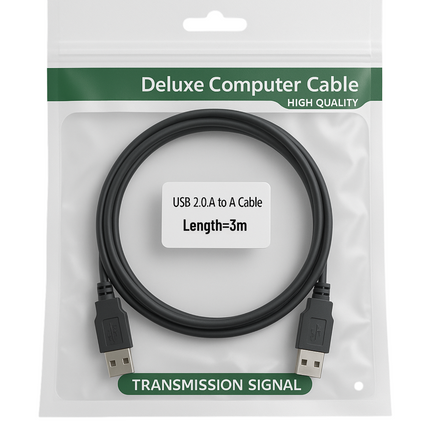 USB 2.0 A to A Data Cable - 2m, 3m, 5m - Black