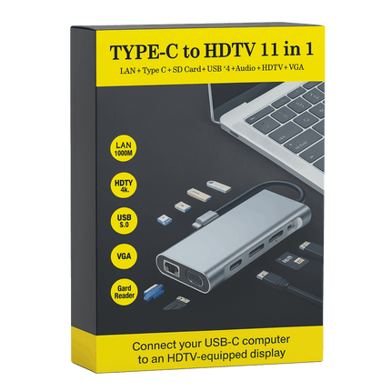 USB-C 11-in-1 Docking Hub - 4K HDMI, VGA, Gigabit LAN