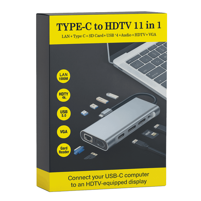 USB-C 11-in-1 Docking Hub - 4K HDMI, VGA, Gigabit LAN