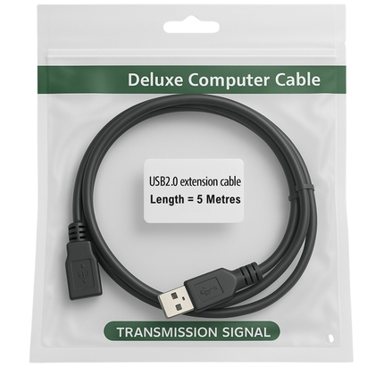 USB 2.0 A to A Extension Cable - 2m to 5m - Black