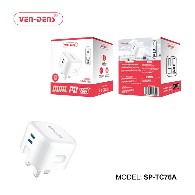 Ven Dens 20W Dual PD Port Charger Plug SP-TC76A