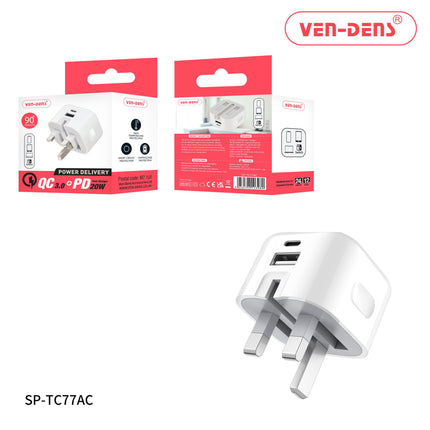 Ven Dens USB Type-C+PD 20w Fast Charger Folding Plug SP-TC77AC