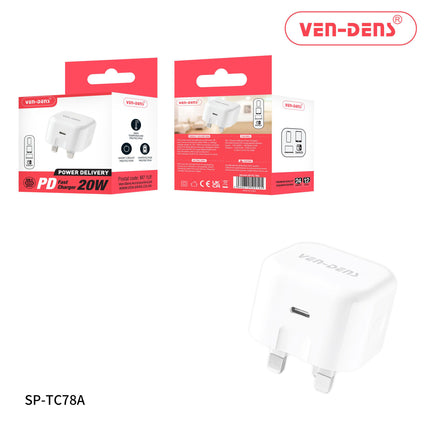 Ven Dens PD 20w Fast Charger Wall Plug White