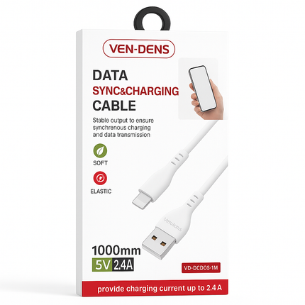 Ven Dens USB to Lightning Charging Cable - 1m / 2m, 2.4A Output