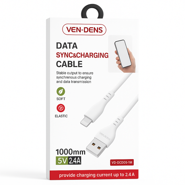 Ven Dens USB to Lightning Charging Cable - 1m / 2m, 2.4A Output