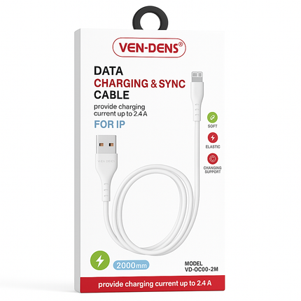 Ven Dens USB to Lightning Charging Cable - 1m / 2m, 2.4A Output