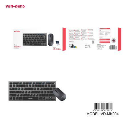 Wireless keyboard and mouse set with Ven-Dens branding on a white background - eSunrise Wholesale