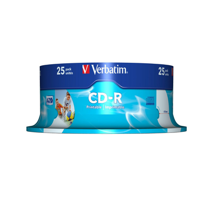 Verbatim CD-R 700MB 80 Min 52× - White Inkjet Printable, 25-Pack