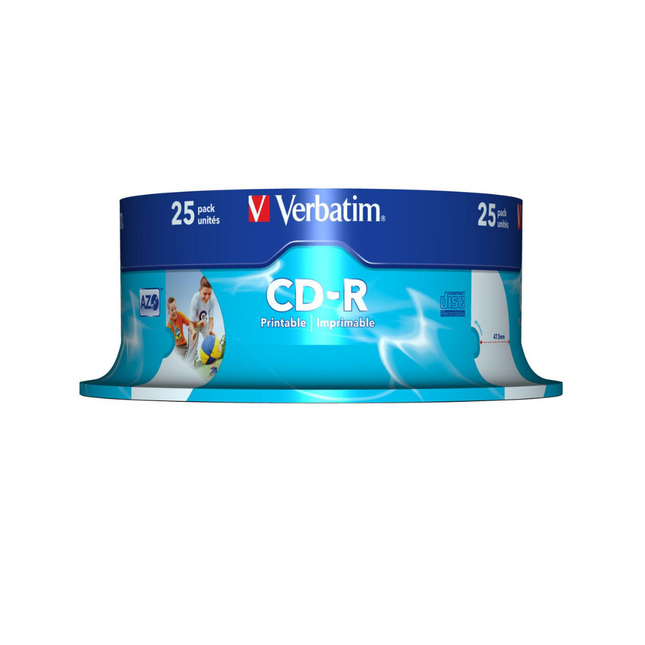 Verbatim CD-R 700MB 80 Min 52× - White Inkjet Printable, 25-Pack