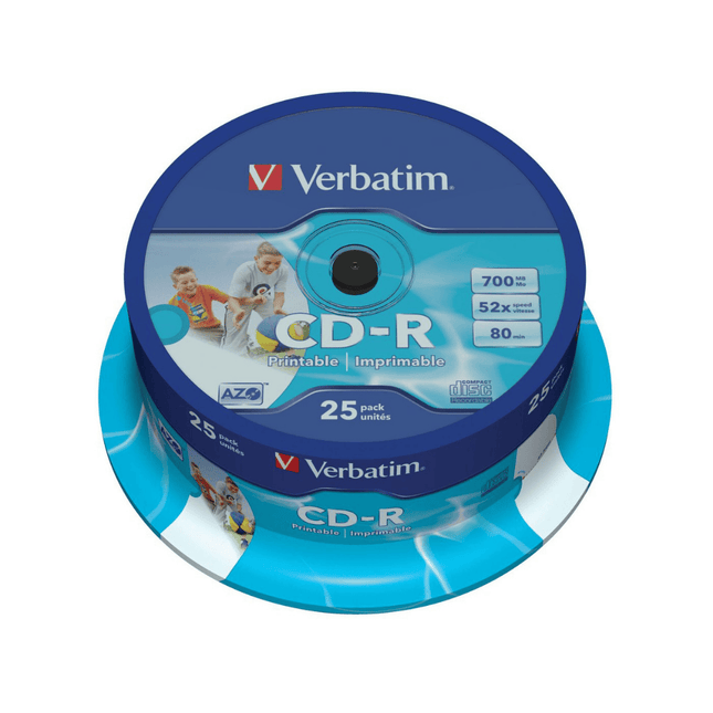 Verbatim CD-R 700MB 80 Min 52× - White Inkjet Printable, 25-Pack