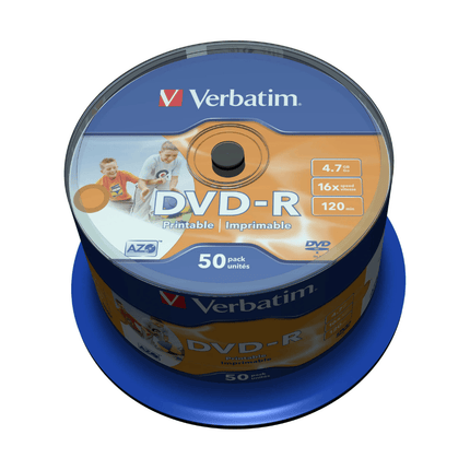 Verbatim DVD-R 16× 4.7GB - White Inkjet Printable, 120 min, 50-Pack