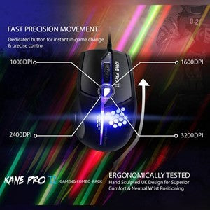 Sumvision Kane Pro 2 USB Gaming Keyboard & Mouse Bundle - RGB Backlit, 3200DPI