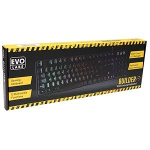 Evo Labs Builder RGB 7 Colour Multi Mode LED USB Gaming Keyboard - computer accessories wholesale uk