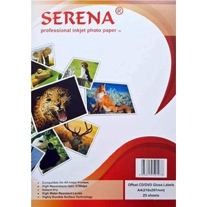 Serena Offset Gloss CD/DVD Labels - A4 Inkjet, 25 Sheets